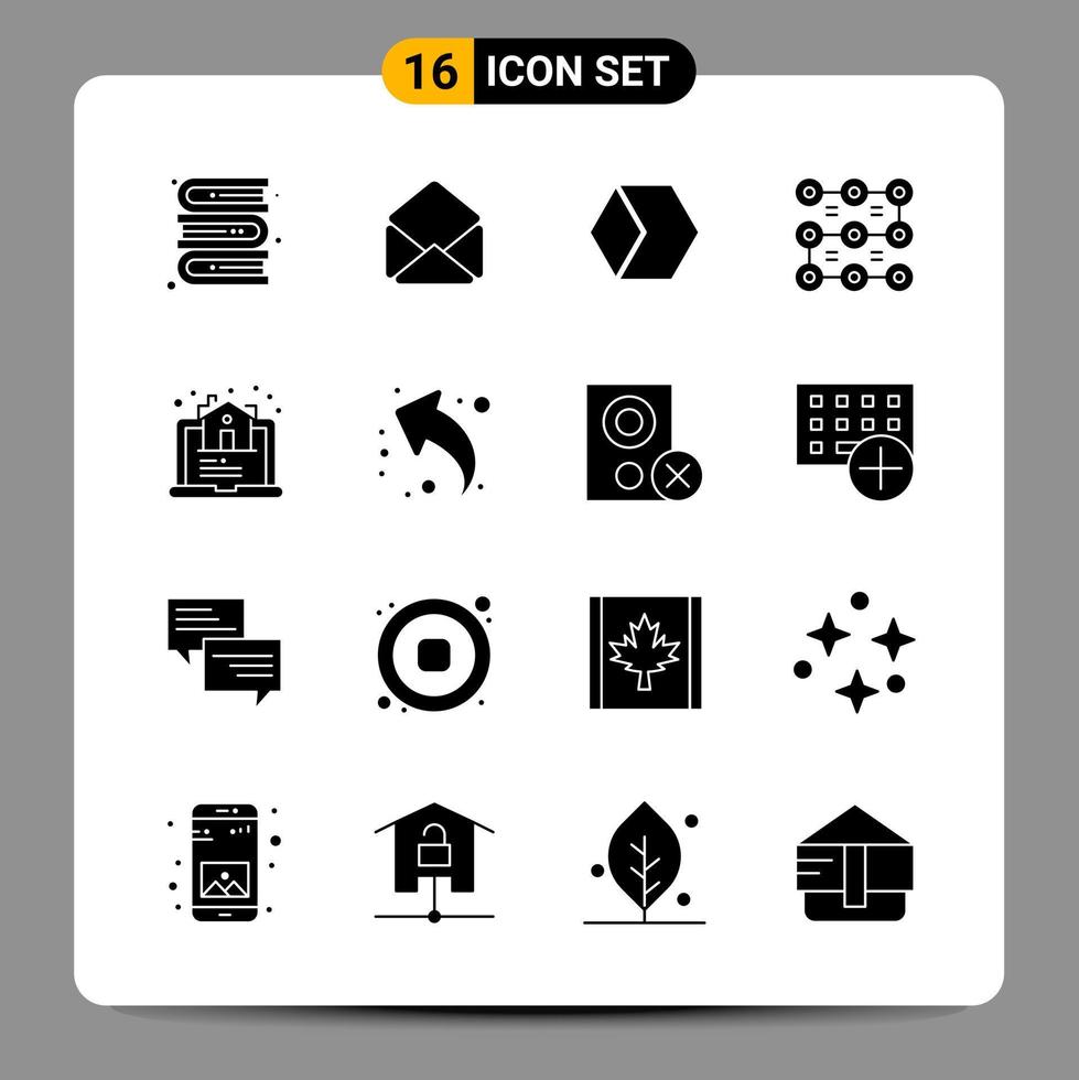 16 schwarze Icon-Pack-Glyphen-Symbole Zeichen für ansprechende Designs auf weißem Hintergrund 16 Icons gesetzt vektor