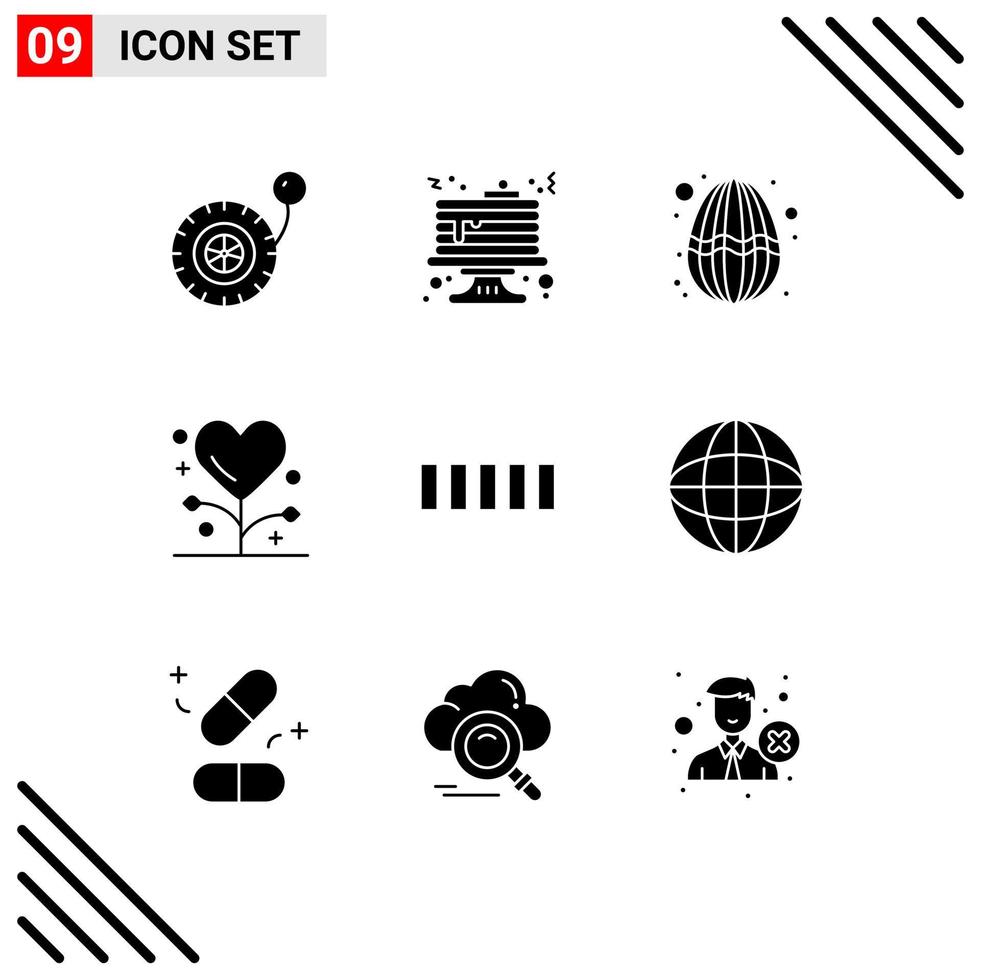 Stock Vector Icon Pack mit 9 Zeilen Zeichen und Symbolen für Telefon Medizin Ei Gesundheit Fitness editierbare Vektordesign-Elemente