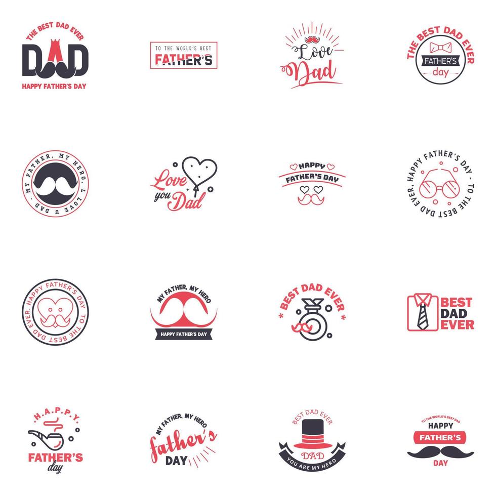 Lycklig fäder dag uppsättning 16 svart och rosa vektor typografi årgång text för fäder dag hälsning kort banderoller tshirt design du är de bäst pappa redigerbar vektor design element