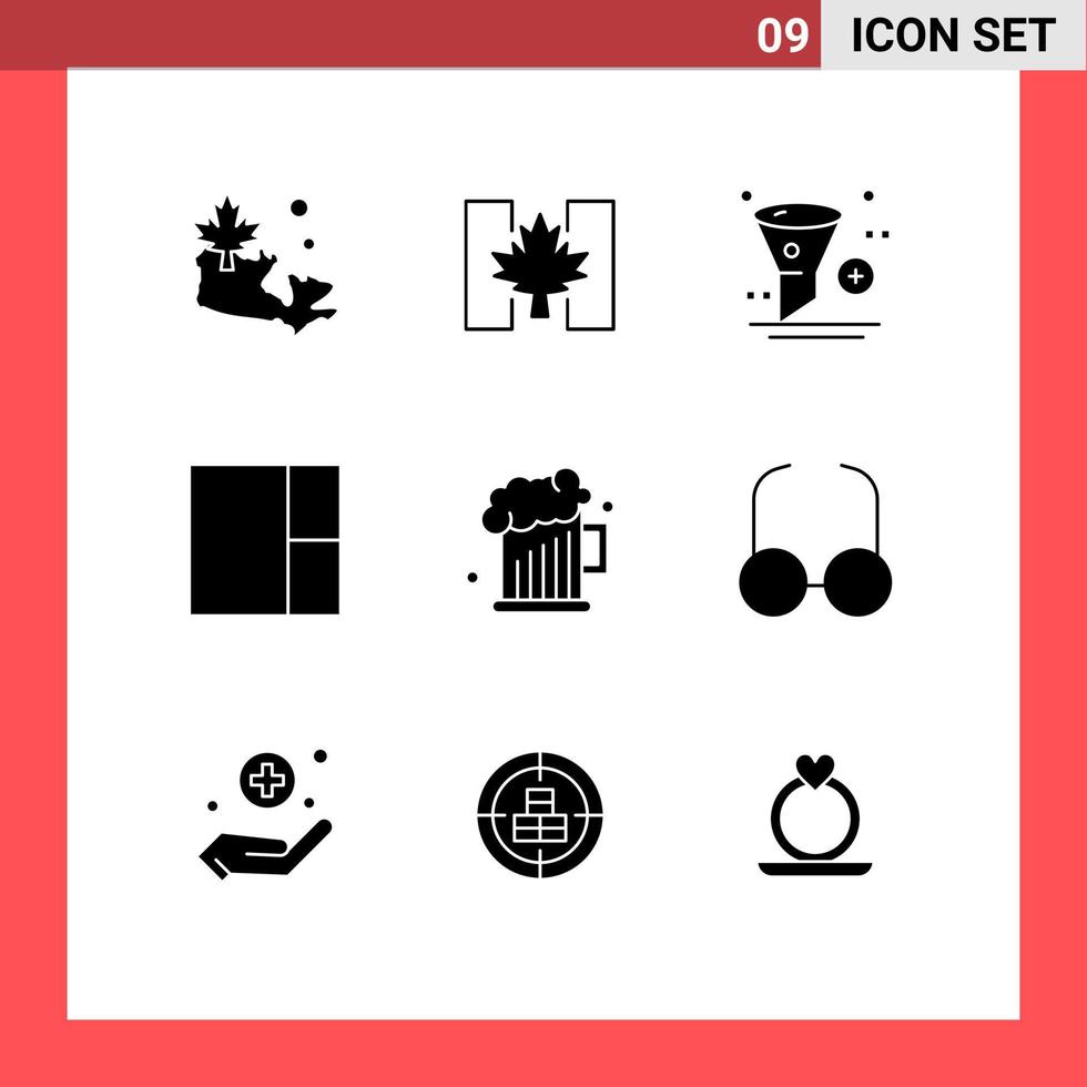 Gruppe von 9 soliden Glyphenzeichen und Symbolen für Vatertags-Vater-App-Biergitter editierbare Vektordesign-Elemente vektor