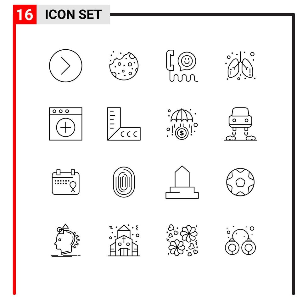 modern uppsättning av 16 konturer och symboler sådan som app lungor ring upp hälsa telefon redigerbar vektor design element