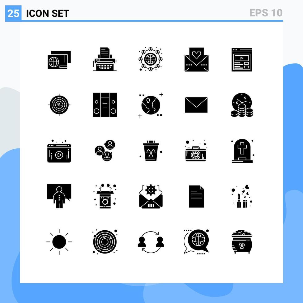 modern uppsättning av 25 fast glyfer pictograph av beställnings- innehåll post global kärlek brev hjärta redigerbar vektor design element