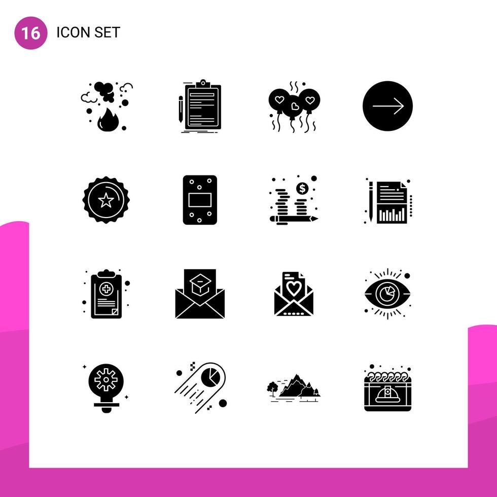 Stock Vector Icon Pack mit 16 Zeilenzeichen und Symbolen für die Übertragung von Ausweisen erfolgt Pfeile Herz editierbare Vektordesign-Elemente