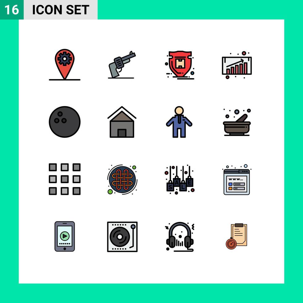 Satz von 16 modernen ui-Symbolen Symbole Zeichen für Cottage Villa Sportschutz Bowling-Diagramm editierbare kreative Vektordesign-Elemente vektor