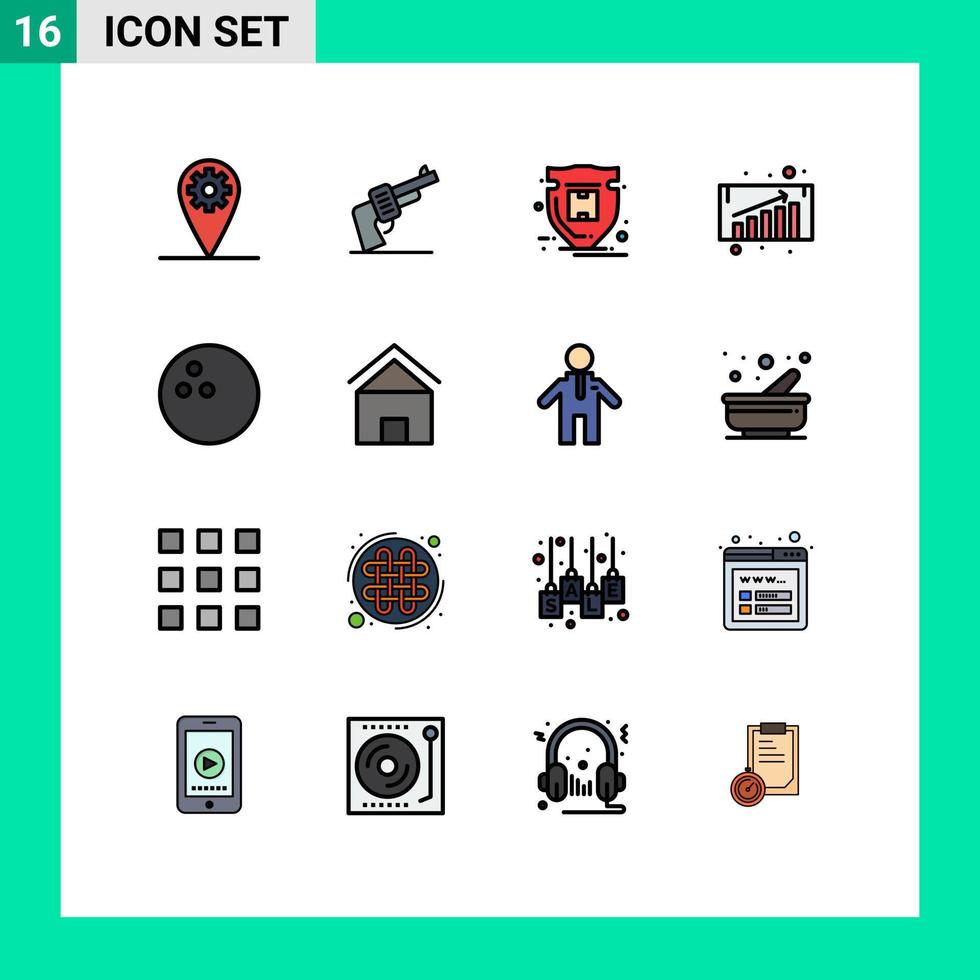 uppsättning av 16 modern ui ikoner symboler tecken för stuga villa sport skydd bowling Diagram redigerbar kreativ vektor design element