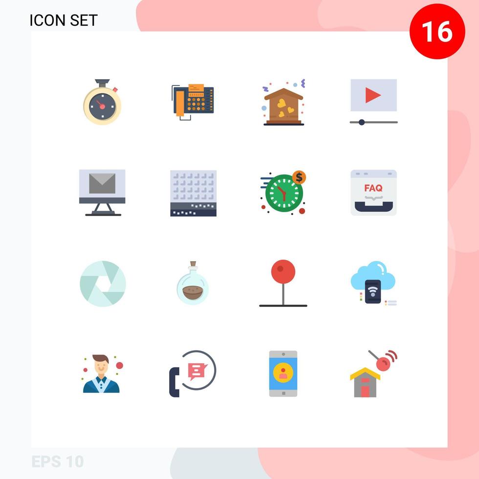 uppsättning av 16 modern ui ikoner symboler tecken för e-post spelare Kontakt film flytta redigerbar packa av kreativ vektor design element