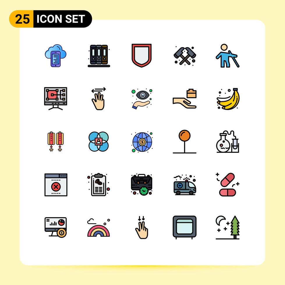 25 universell gefüllte flache Farben für Web- und mobile Anwendungen Computerleute Sicherheit alte Feuerwehrmann editierbare Vektordesign-Elemente vektor