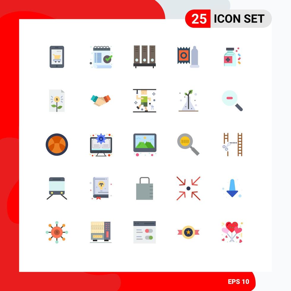 moderner Satz von 25 flachen Farben und Symbolen wie bearbeitbare Vektordesign-Elemente der Dateidatenbank für medizinische Kondommarken vektor