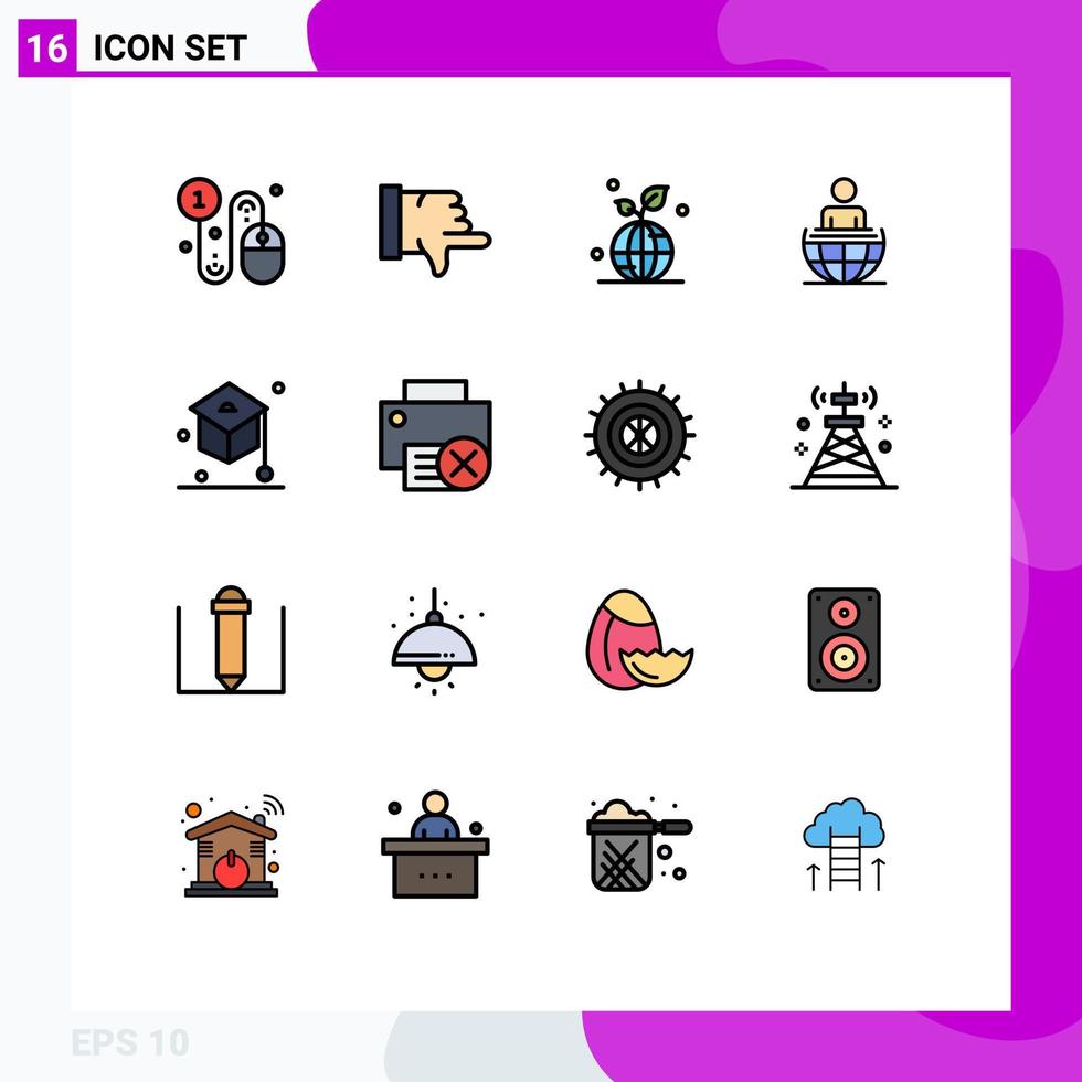 16 platt Färg fylld linje begrepp för webbplatser mobil och appar utbildning internationell jord företag värld redigerbar kreativ vektor design element