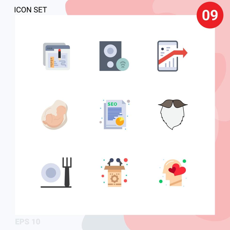 moderner Satz von 9 flachen Farben und Symbolen wie schwangere Baby-Hardware-Smartphone-Marketing editierbare Vektordesign-Elemente vektor