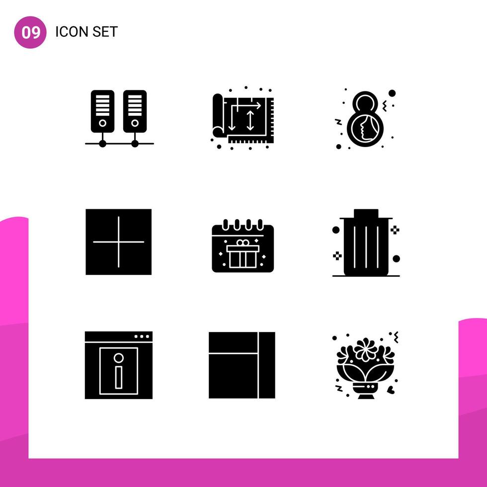 Stock Vector Icon Pack mit 9 Zeilen Zeichen und Symbolen für Geburtstag Tag der offenen Tür neues Gesicht editierbare Vektordesign-Elemente