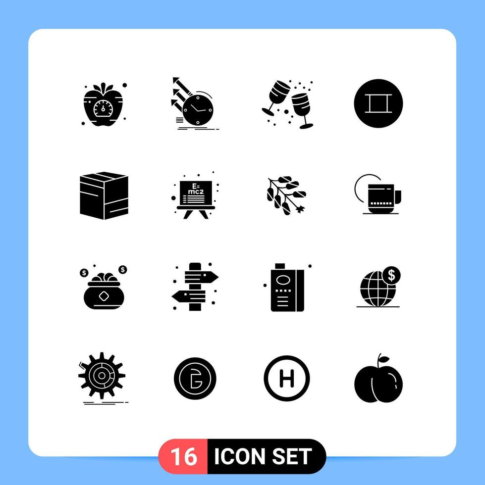 Stock Vector Icon Pack mit 16 Linienzeichen und Symbolen für Box-Glaubens-Regelmäßigkeiten altes Glas editierbare Vektordesign-Elemente