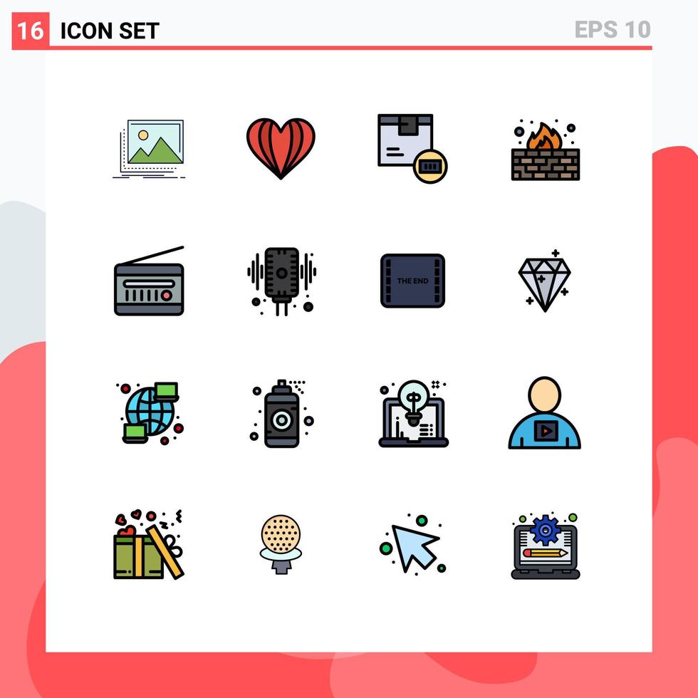 16 universelle, flache, farbgefüllte Linienzeichen Symbole der Schutzfirewall wie Antivirus-Versand editierbare kreative Vektordesign-Elemente vektor