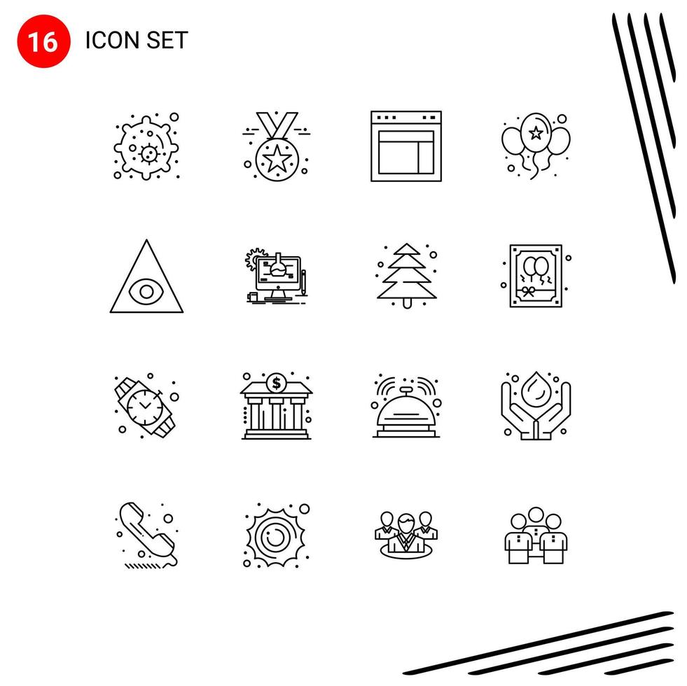 Satz von 16 kommerziellen Umrissen Pack für God Day Layout Party Ballons editierbare Vektordesign-Elemente vektor