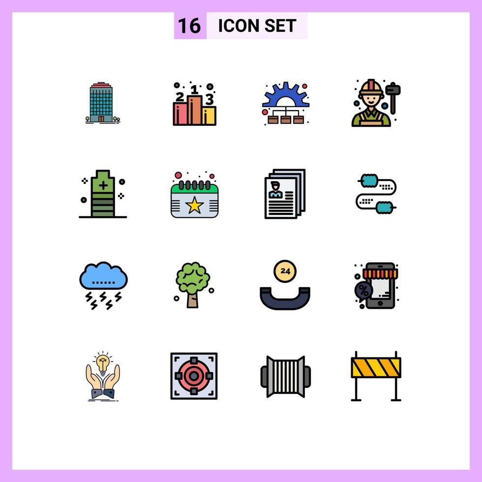 redigerbar vektor linje packa av 16 enkel platt Färg fylld rader av energi arbetskraft förvaltning arbetstagare anställd redigerbar kreativ vektor design element