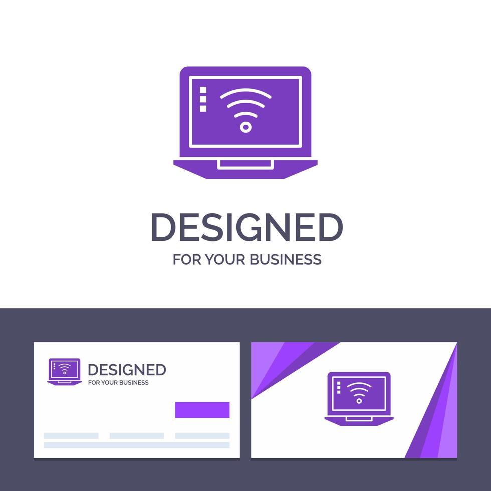 kreativ företag kort och logotyp mall bärbar dator dator signal wiFi vektor illustration