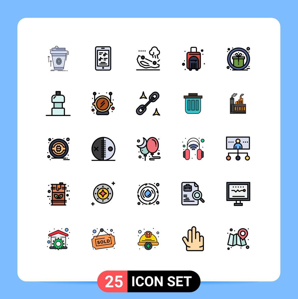 gefüllte Linie flache Farbpackung mit 25 universellen Symbolen des Preises Reisetelefon Sommer umgedrehte editierbare Vektordesign-Elemente vektor