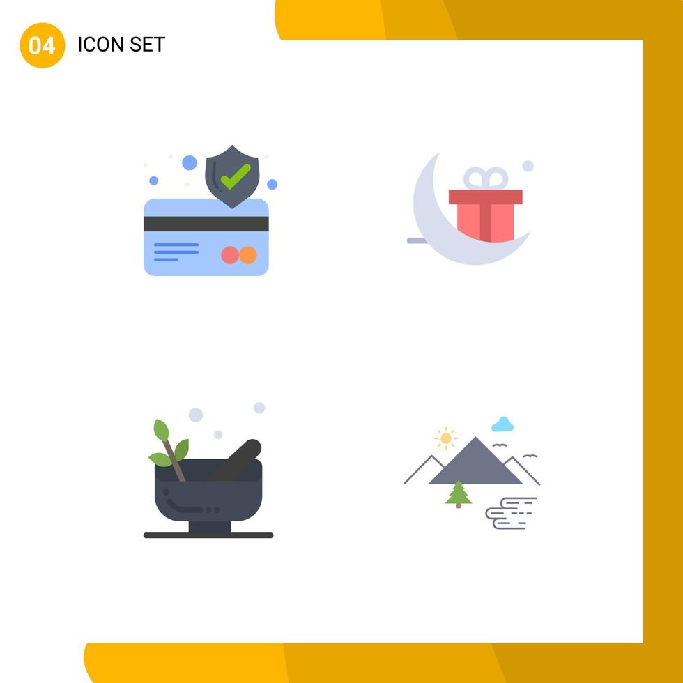 uppsättning av 4 kommersiell platt ikoner packa för Bankomat kort skål fira gåva bergen redigerbar vektor design element