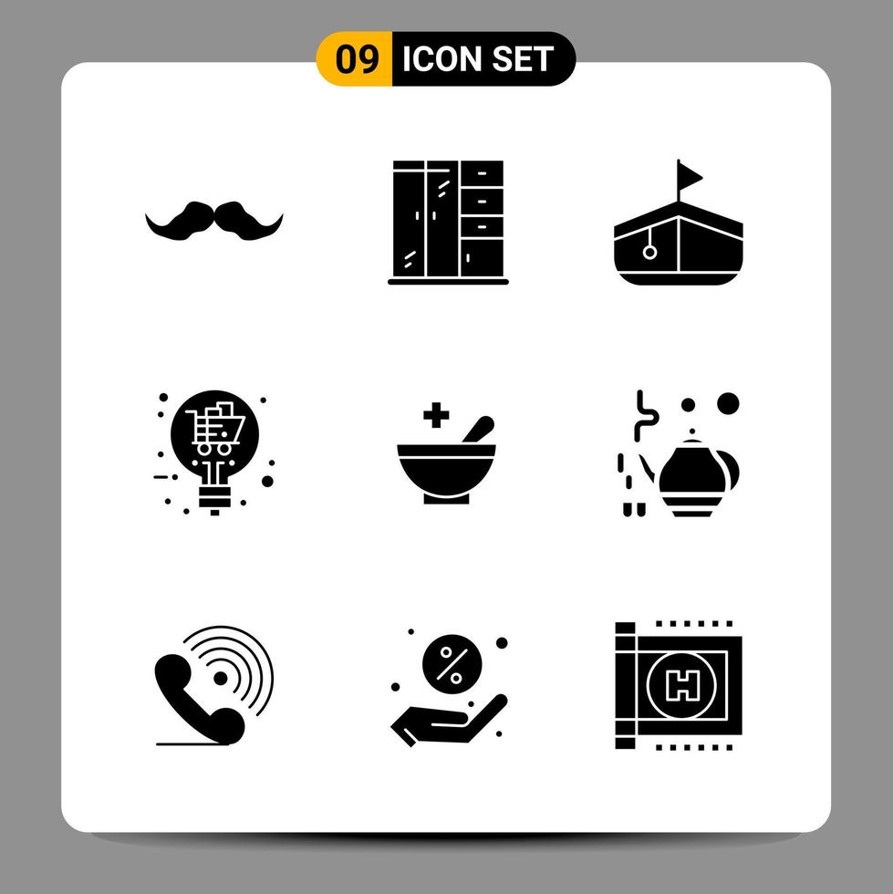 9 svart ikon packa glyf symboler tecken för mottaglig mönster på vit bakgrund. 9 ikoner uppsättning. vektor