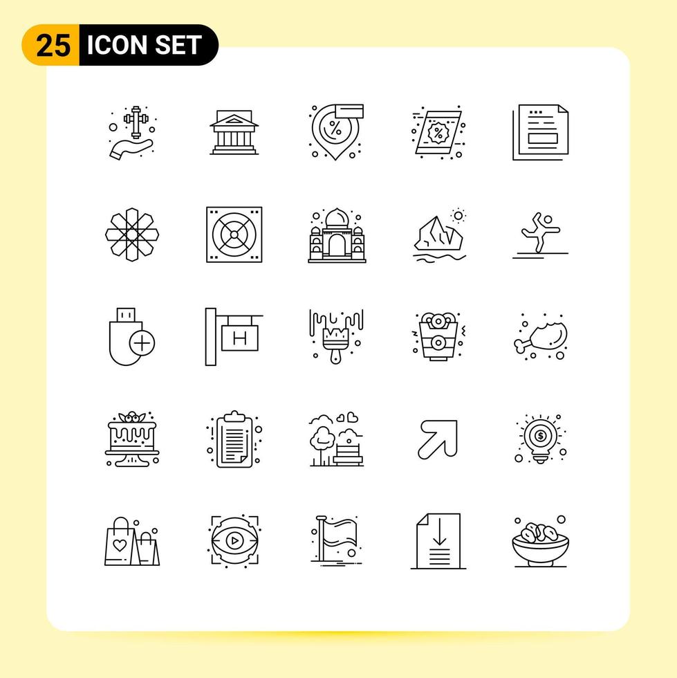 25 universelle Linienschilder Symbole für bearbeitbare Vektordesign-Elemente für Coupon-Verkaufsgerichtsstandorte vektor