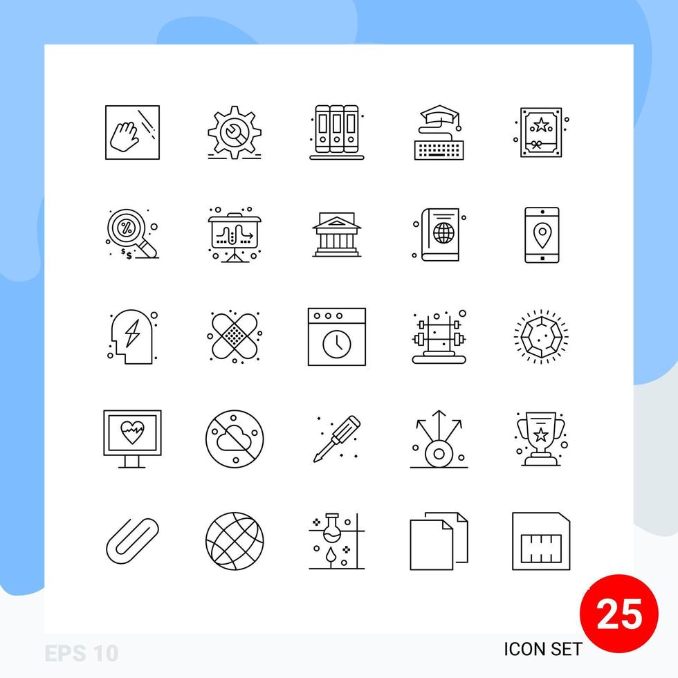 redigerbar vektor linje packa av 25 enkel rader av låda gradering konfiguration utbildning nyckel redigerbar vektor design element