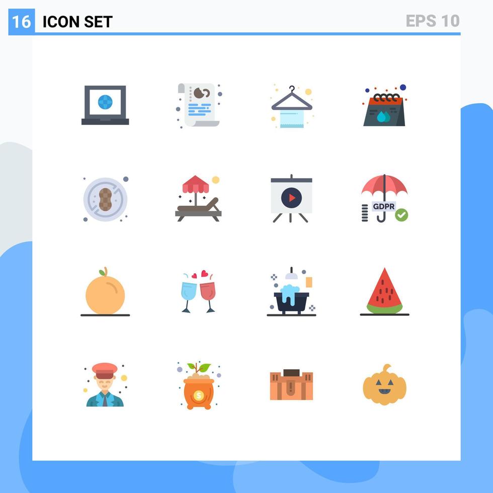 universelle Symbolsymbole Gruppe von 16 modernen flachen Farben von Diätdruck-Kleidungspapier-Werbung editierbares Paket kreativer Vektordesign-Elemente vektor