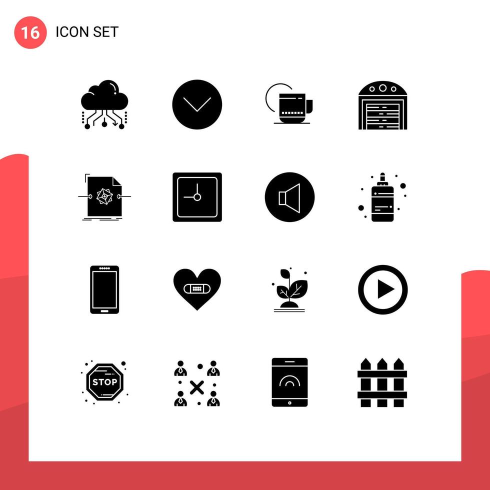 moderner Satz von 16 soliden Glyphen und Symbolen wie bearbeitbare Vektordesignelemente für Dateihaus-Multimedia-Konstruktionsdienste vektor