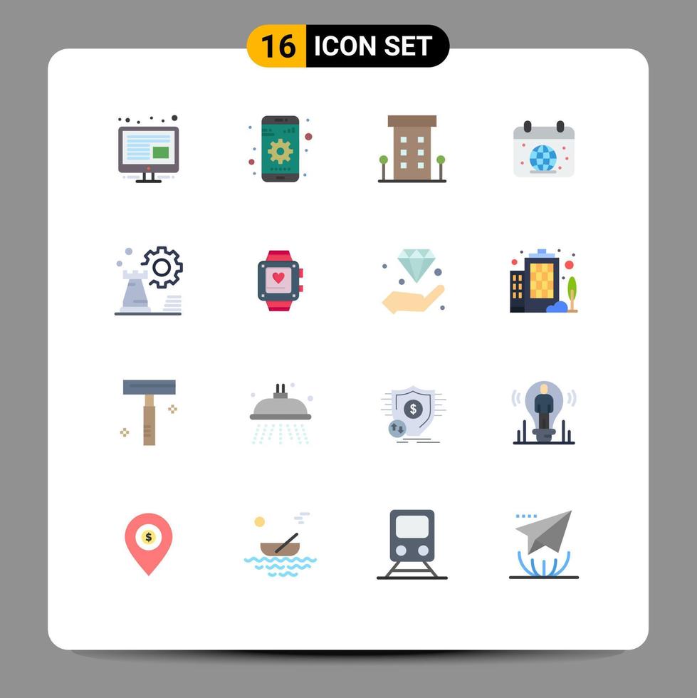 universell ikon symboler grupp av 16 modern platt färger av strategi klot hus jord kalander redigerbar packa av kreativ vektor design element