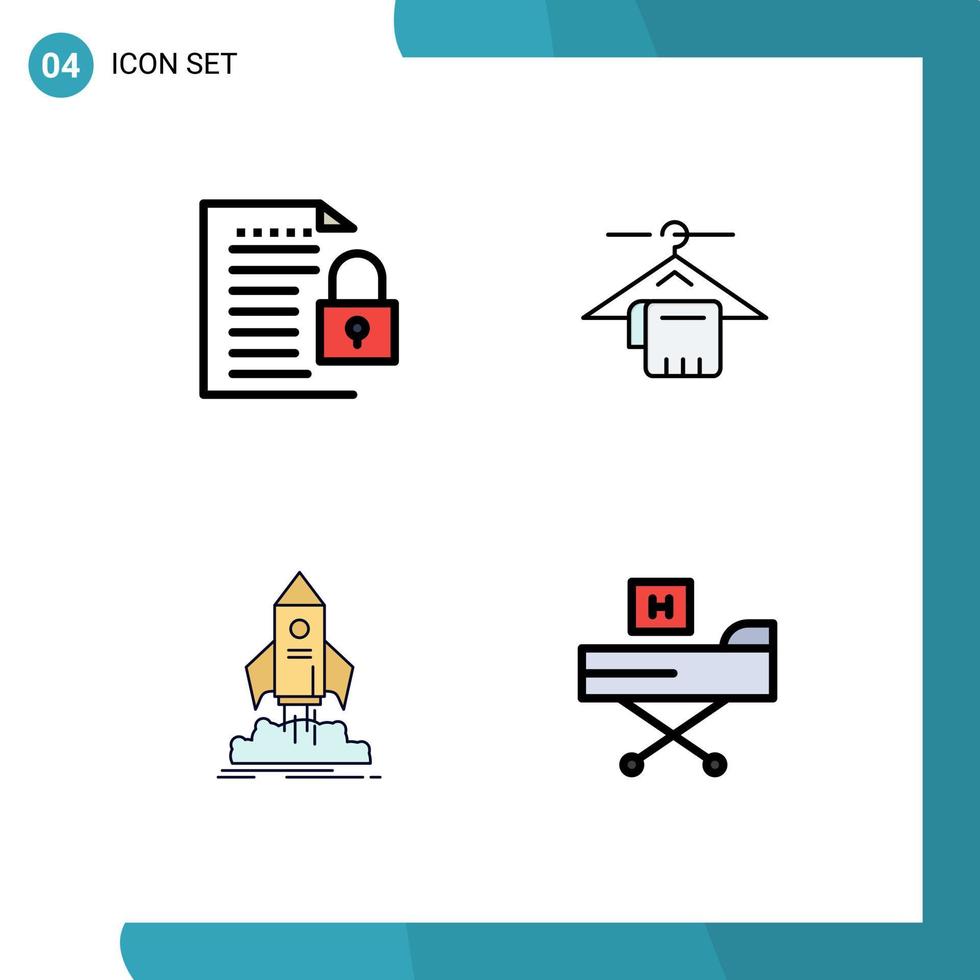 fylld linje platt Färg packa av 4 universell symboler av data lansera hänglås handduk fartyg redigerbar vektor design element