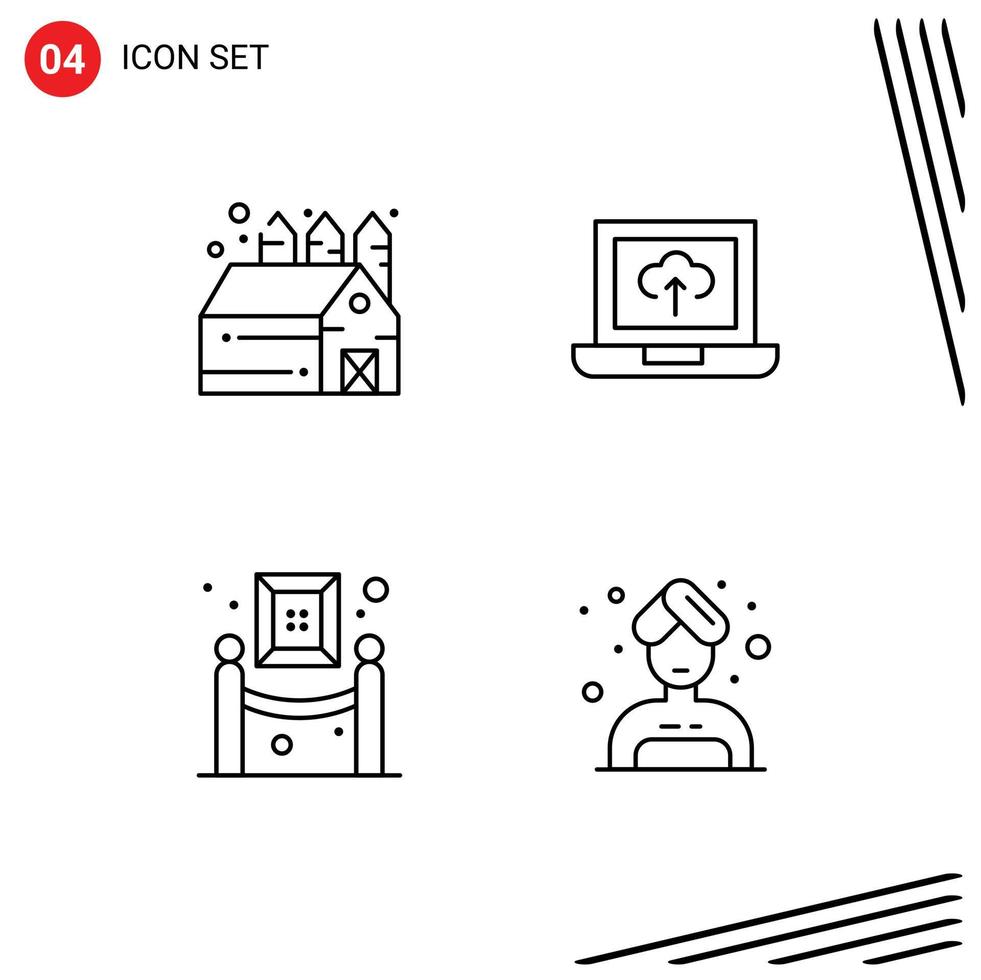 Stock Vector Icon Pack mit 4 Zeilenzeichen und Symbolen für die Landwirtschaft Malerei Laptop Art Care editierbare Vektordesign-Elemente