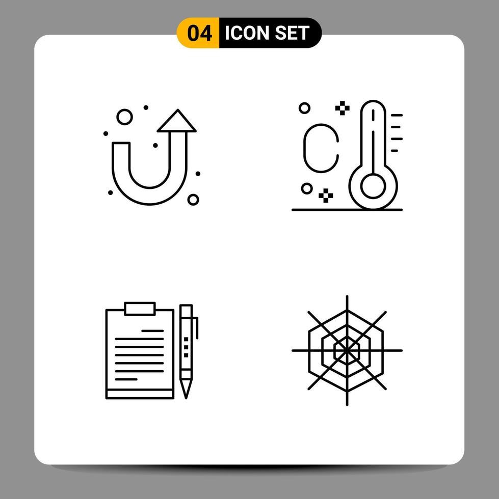 4 schwarze Symbolpaketumrisssymbolzeichen für ansprechende Designs auf weißem Hintergrund. 4 Symbole gesetzt. vektor