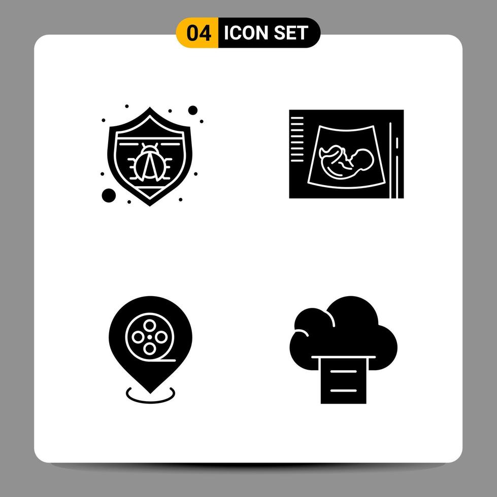 4 schwarze Icon-Pack-Glyphen-Symbole für ansprechende Designs auf weißem Hintergrund. 4 Symbole gesetzt. vektor