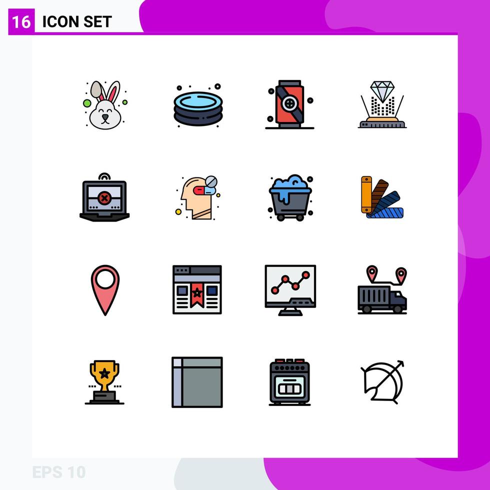 mobil gränssnitt platt Färg fylld linje uppsättning av 16 piktogram av korsa bärbar dator dryck diamant utsprång redigerbar kreativ vektor design element