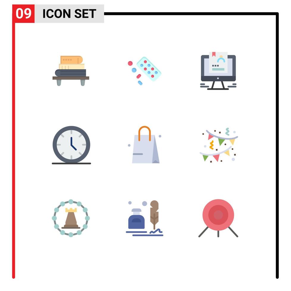 grupp av 9 modern platt färger uppsättning för handtigga användare återuppta tid CV redigerbar vektor design element
