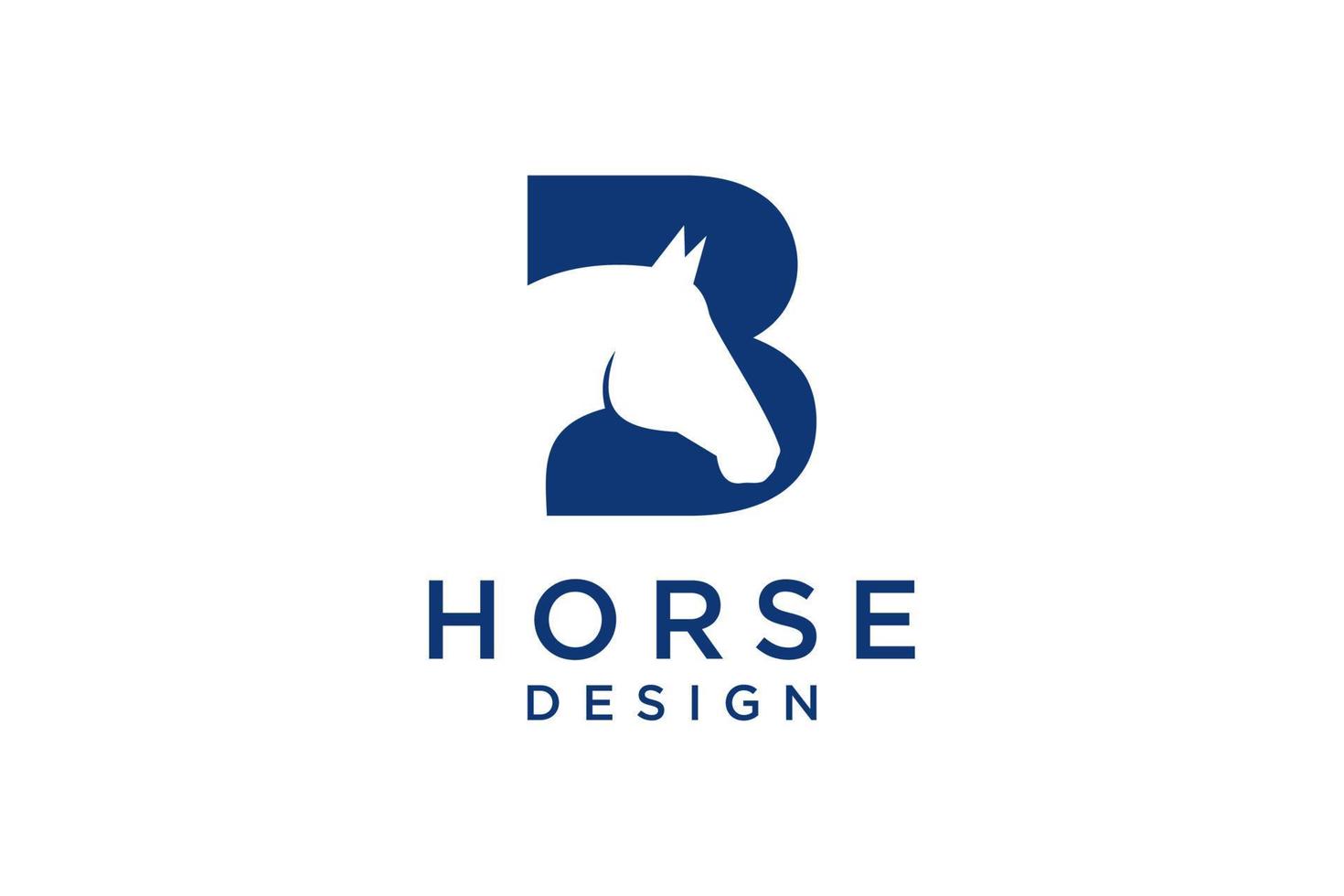 das logo-design mit dem anfangsbuchstaben b wird kombiniert mit einem modernen und professionellen pferdekopf-symbol vektor