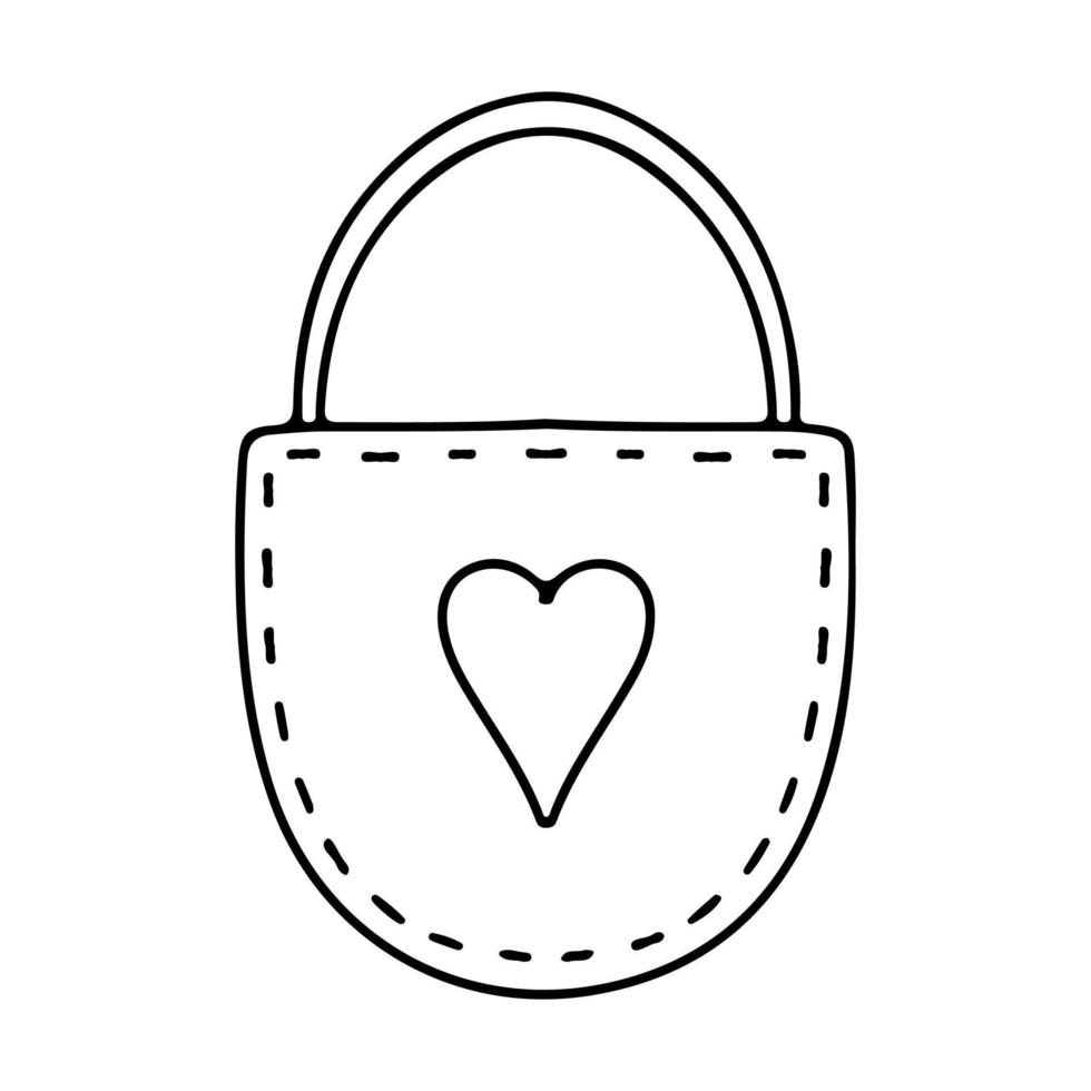 låsa med hjärta formad nyckelhål i hand dragen klotter stil. valentine element ikon på vit bakgrund vektor illustration.