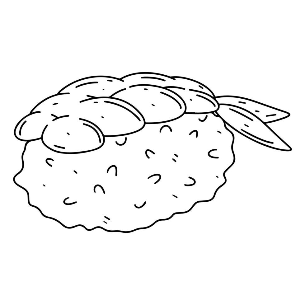 Sushi mit Garnelen im handgezeichneten Doodle-Stil. Vektor-Illustration isoliert auf weißem Hintergrund. asiatisches lebensmittelelement. vektor