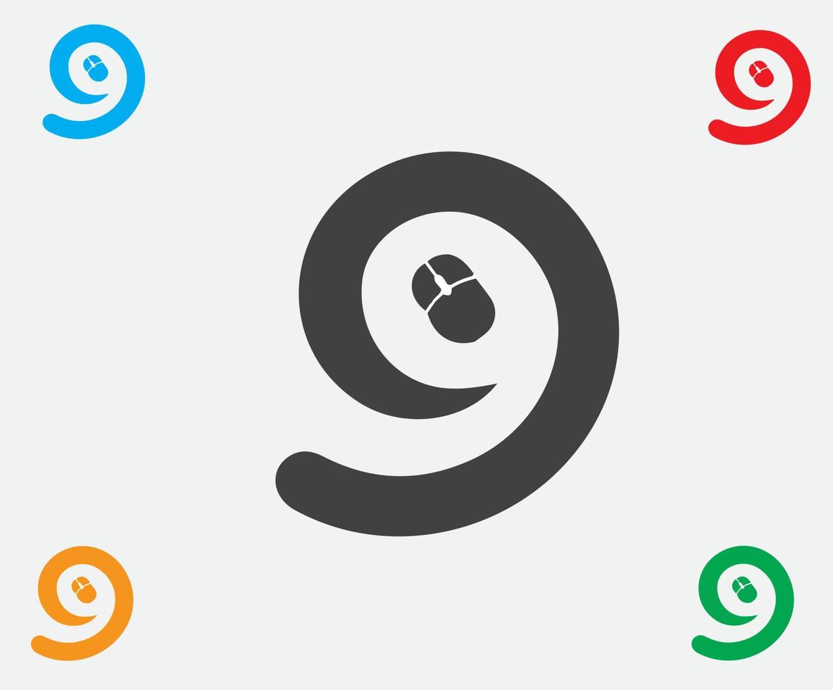 buchstabe g nummer 9 logo mit maussymbol designvorlagenelementen. Logo Nummer 9, oder es gibt drei Nummern 9 für das beste Firmenlogo oder ein minimalistisches und elegantes Eventlogo. vektor