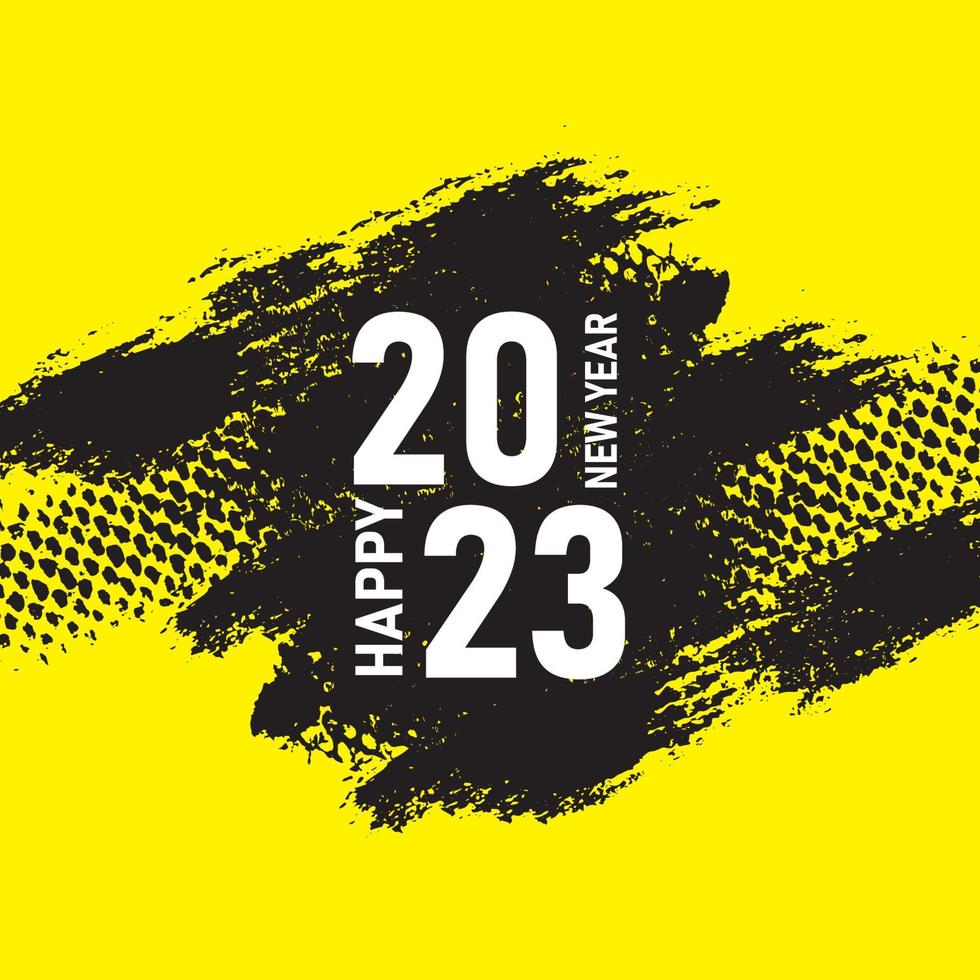 Gelbe Farbe frohes neues Jahr 2023 Hintergrund mit einem Grunge-Pinselstrich vektor
