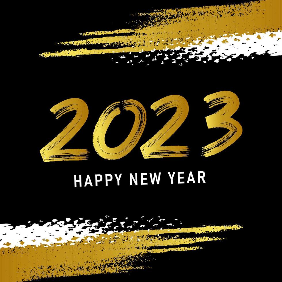 Frohes neues Jahr 2023 Hintergrund mit einem Grunge-Gold-Pinselstrich vektor