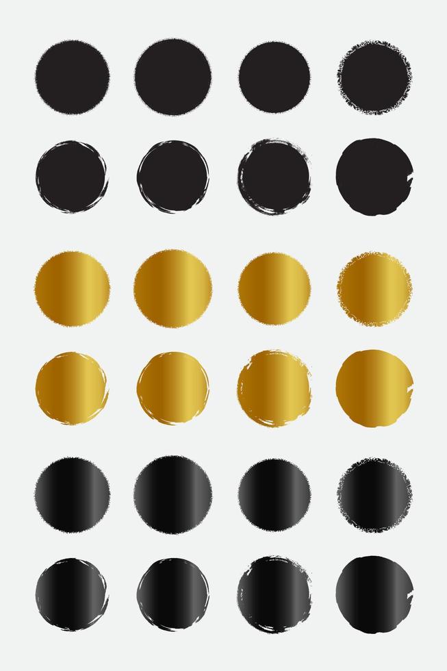uppsättning av grunge cirkel gräns ramar med svart guld och metallisk Färg vektor