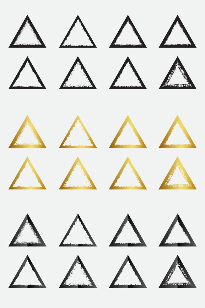 Satz von Grunge-Dreieck-Randrahmen mit schwarzem Gold und metallischer Farbe vektor
