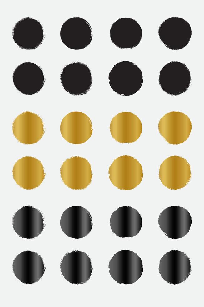satz von grunge-kreisrahmen mit schwarzem gold und metallischer farbe vektor