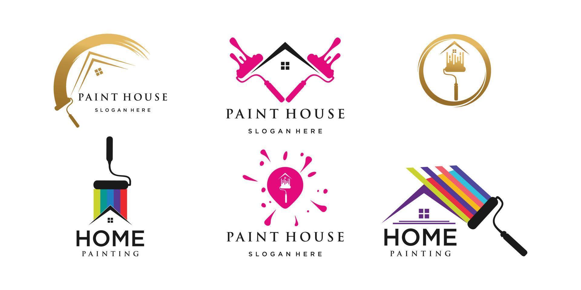 Set Malerei Logo Design Renovierung Symbol, Malerei Home Services Symbol, Vollfarbe und einzigartiger Premium-Vektor vektor