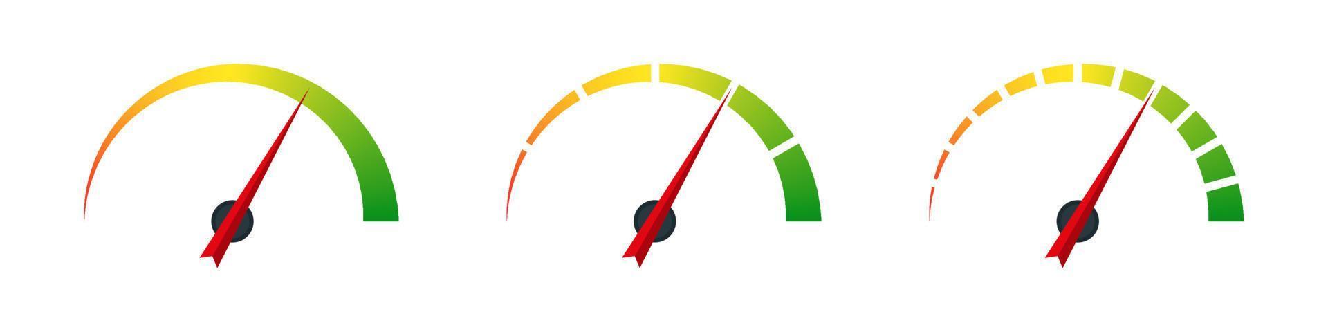 Messgerät-Symbole. Risiko-Level-Messgerät. Füllstandsanzeige. Leistungsmessung. Gauge-Konzept. Vektorgrafik vektor