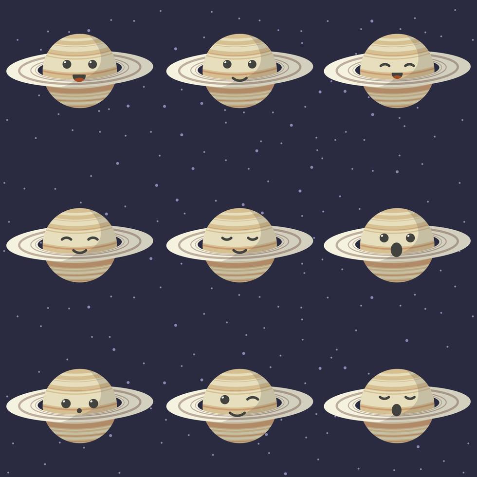 niedliche planet saturn zeichentrickfigur. satz niedlicher karikaturplaneten mit unterschiedlichen emotionen. Vektor-Illustration vektor