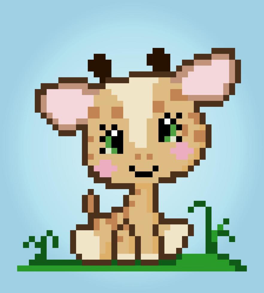 Pixel 8-Bit-Giraffe. tiere für spielressourcen und kreuzstichmuster in vektorillustration. vektor