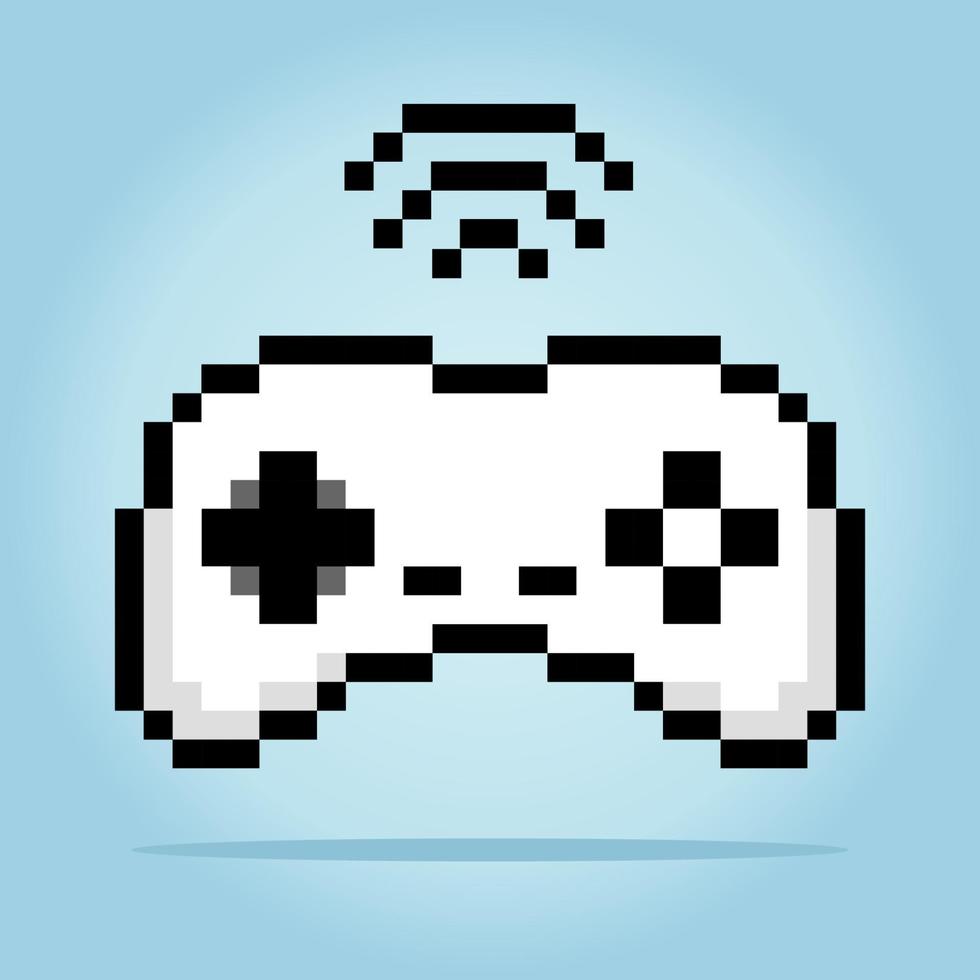 8-Bit-Pixel des Joysticks. Gamepad in Vektorillustration für Kreuzstich- und Spiel-Assets. vektor