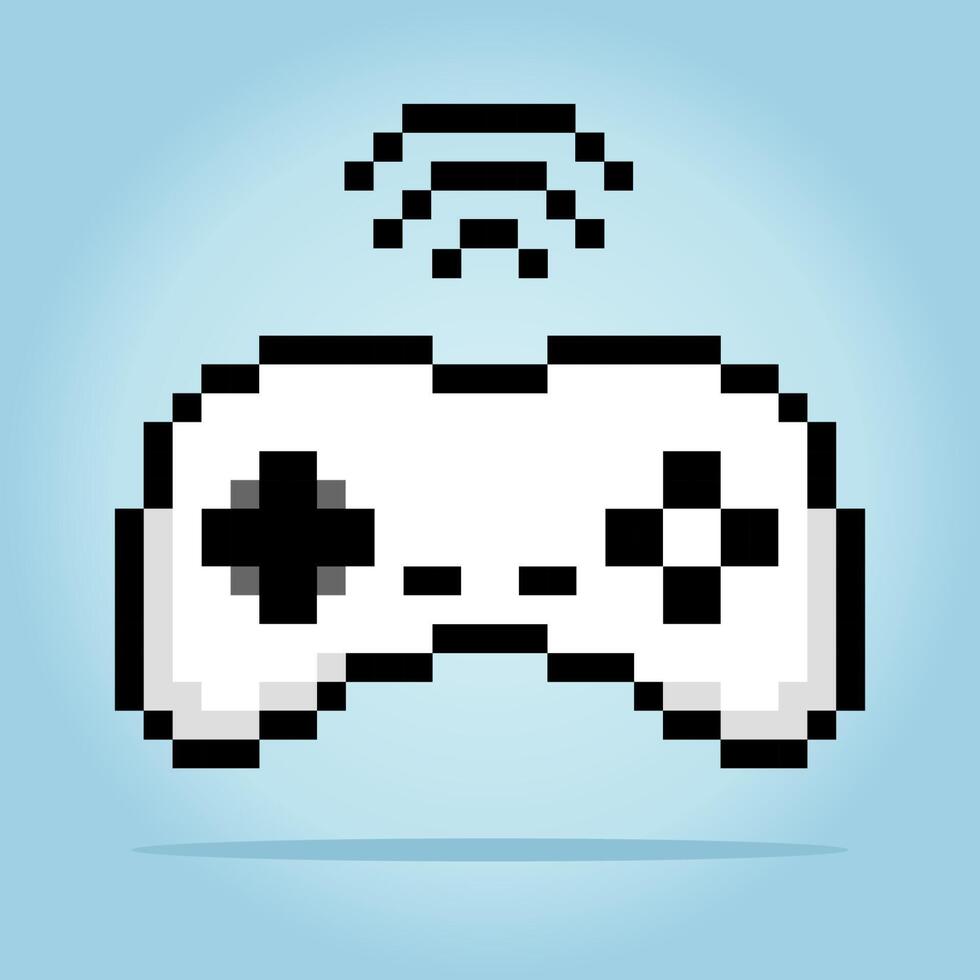 8-bitars pixel av joystick. spel vaddera i vektor illustration för korsa sy och spel tillgångar.