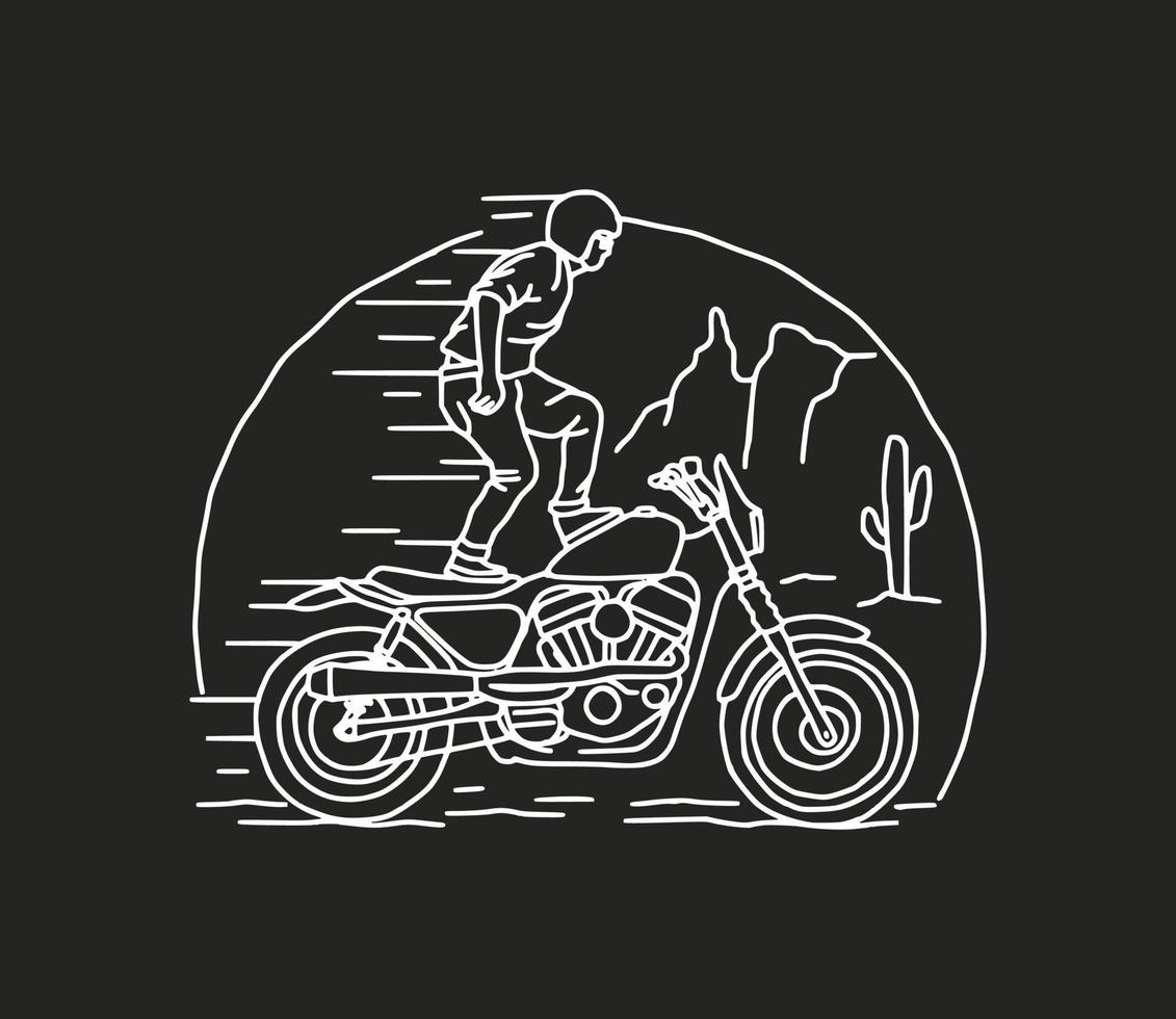 årgång motorcykel äventyr, cross klubb. hand dragen vektor illustration